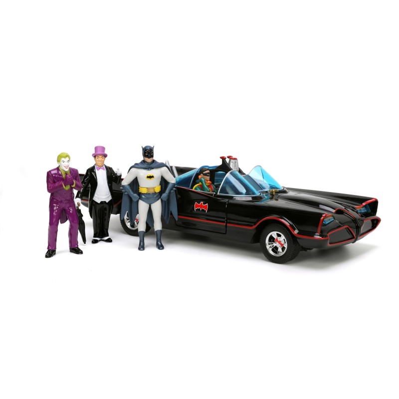 Batmobile Deluxe W/ Batman,Robin, Joker, Pingouin DC COMICS 1966 - Jada